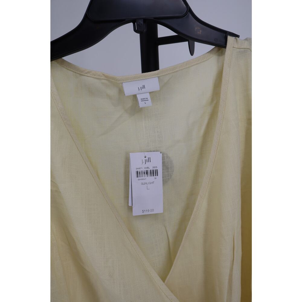 NEW J.Jill Button Wrap Dress Yellow Midi Sleeveless V Neck Linen Blend Size L - Picture 4 of 5